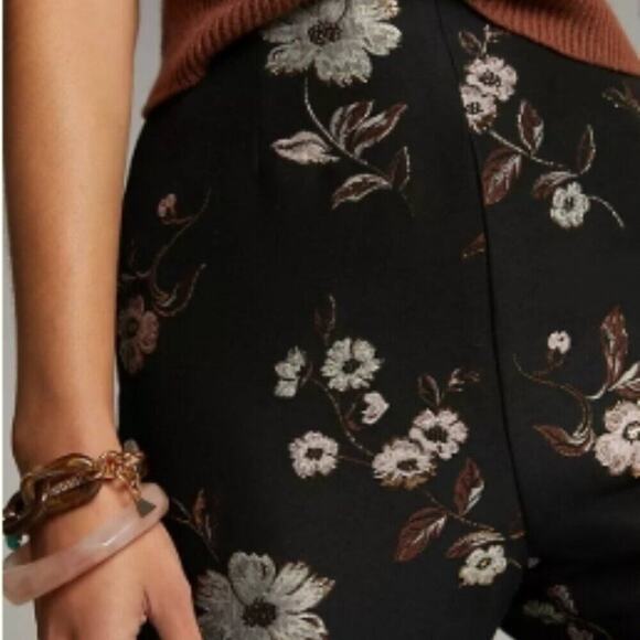 NWT Monique Lhuillier Black Floral Straight Leg Pants - Picture 4 of 13